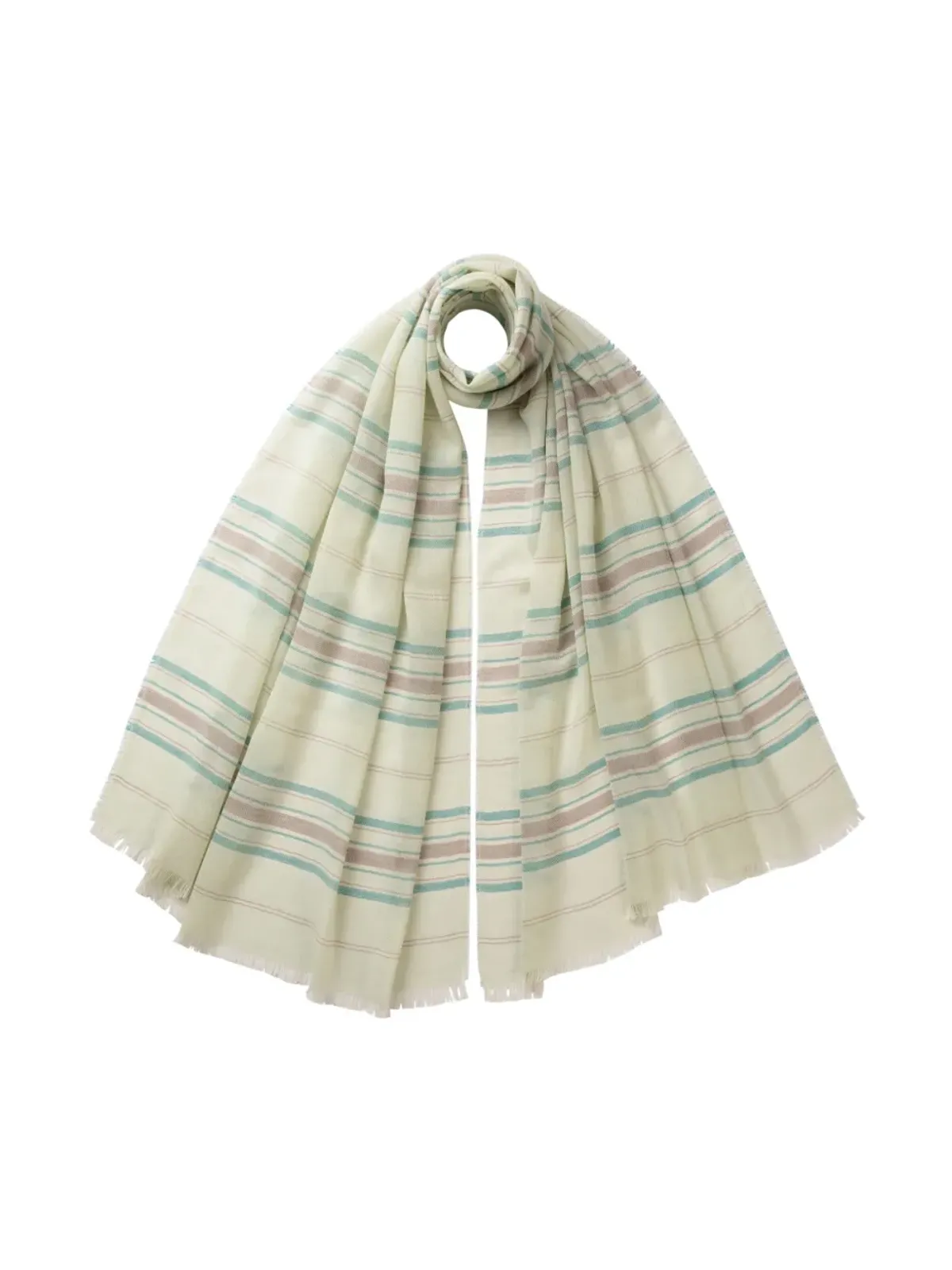 Johnstons of Elgin ストライプ入りカシミヤスカーフ - Neutrals - 画像2