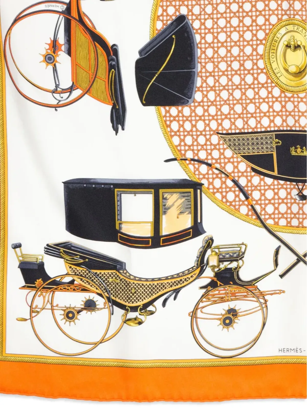 Hermès ビンテージ 1990年代 Voitures A transformations by F. de la Perrière スカーフ - オレンジ - 画像5
