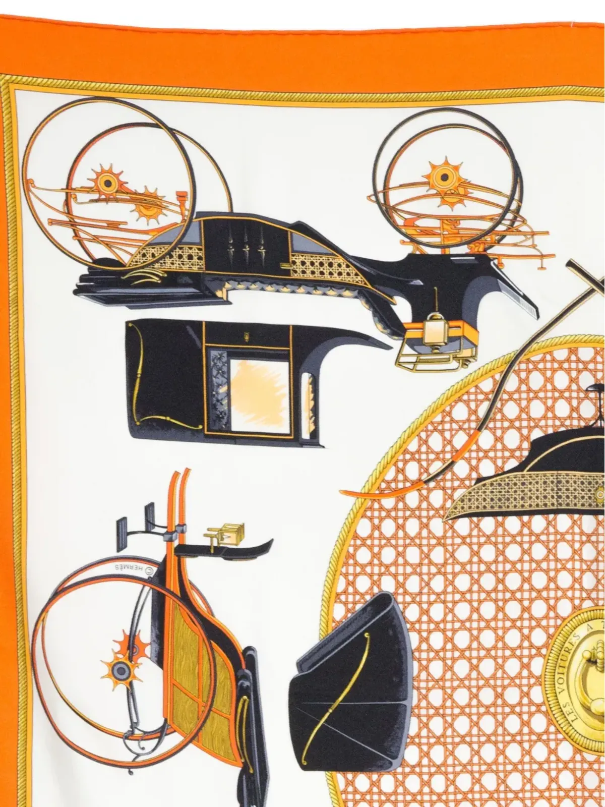 Hermès ビンテージ 1990年代 Voitures A transformations by F. de la Perrière スカーフ - オレンジ - 画像2