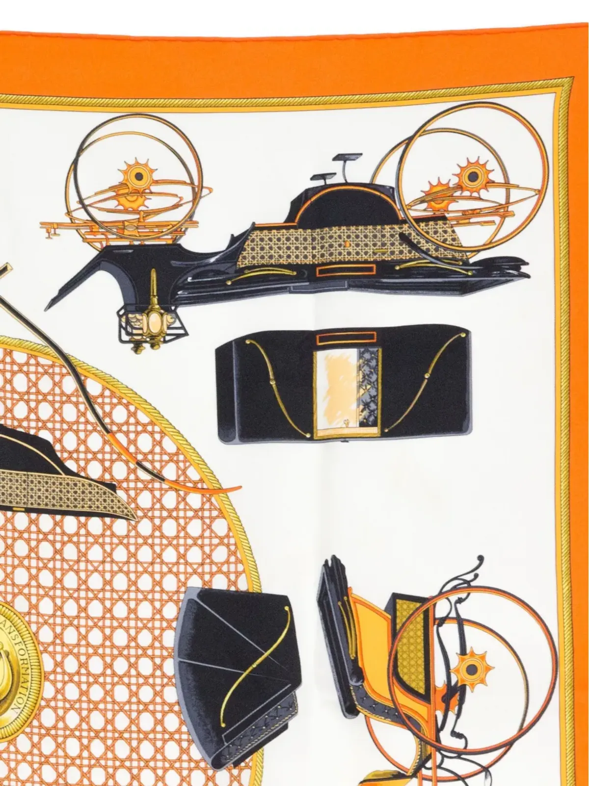 Hermès ビンテージ 1990年代 Voitures A transformations by F. de la Perrière スカーフ - オレンジ - 画像3