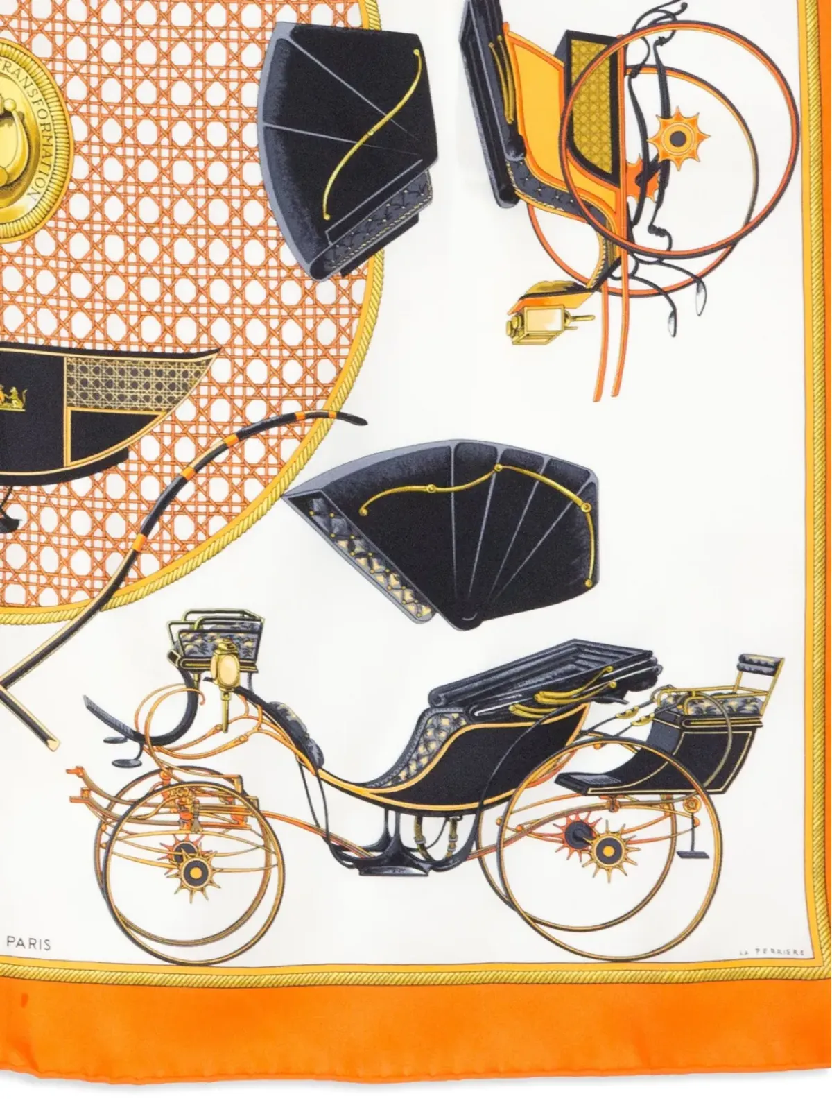 Hermès ビンテージ 1990年代 Voitures A transformations by F. de la Perrière スカーフ - オレンジ - 画像4