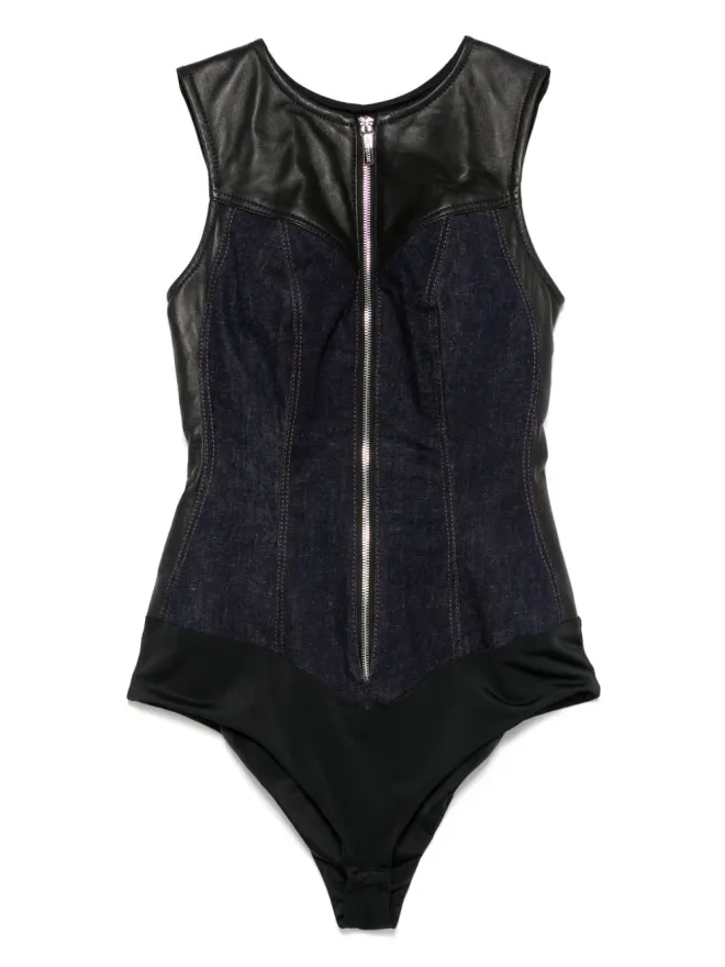 MITILIANE COUTURE MITILIANE COUTURE レザーインサートデニムボディスーツ - Blueの商品画像