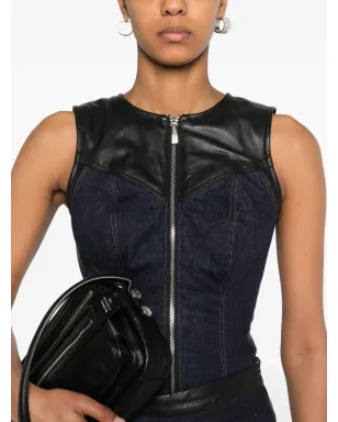 MITILIANE COUTURE レザーインサートデニムボディスーツ - Blue - サムネイル5