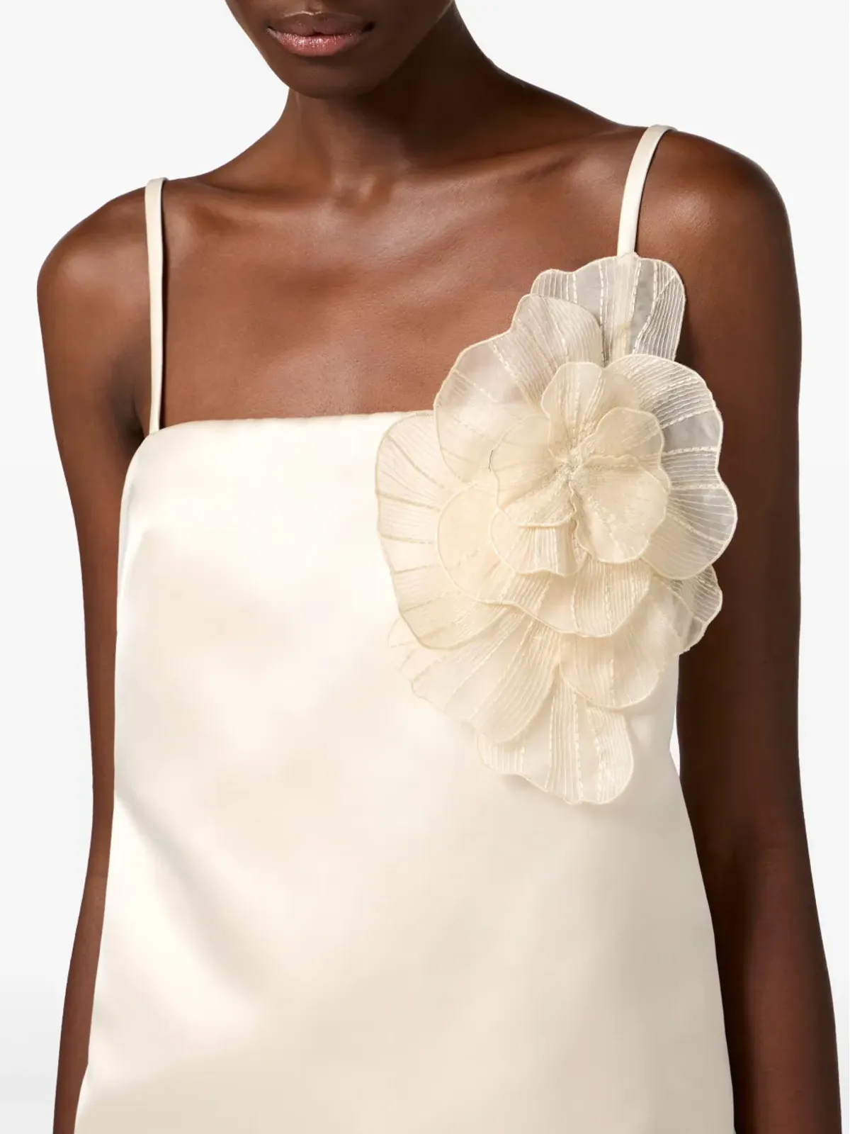 Elisabetta Franchi 花のアップリケが施されたサテンのドレス - ネュートラルカラー - 画像5