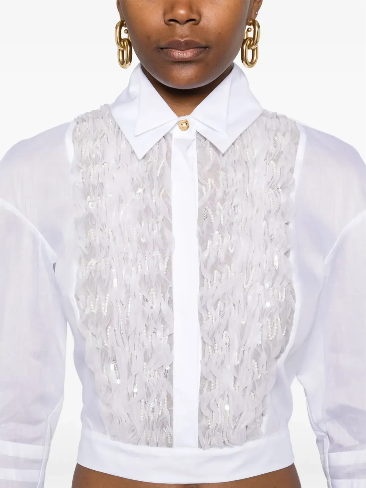 Elisabetta Franchi ラッフルディテール コットンシャツ - White - 画像5