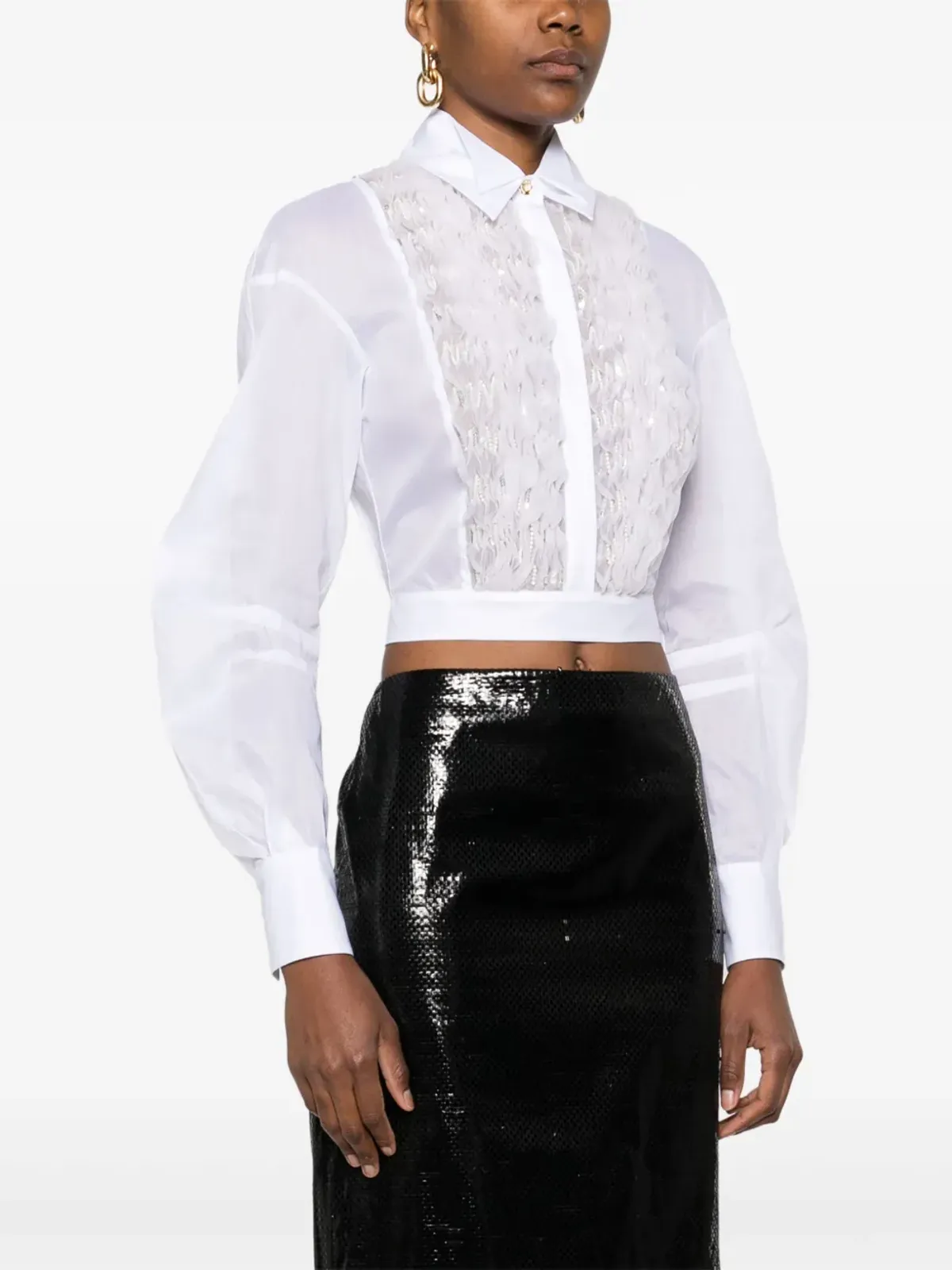Elisabetta Franchi ラッフルディテール コットンシャツ - White - 画像3