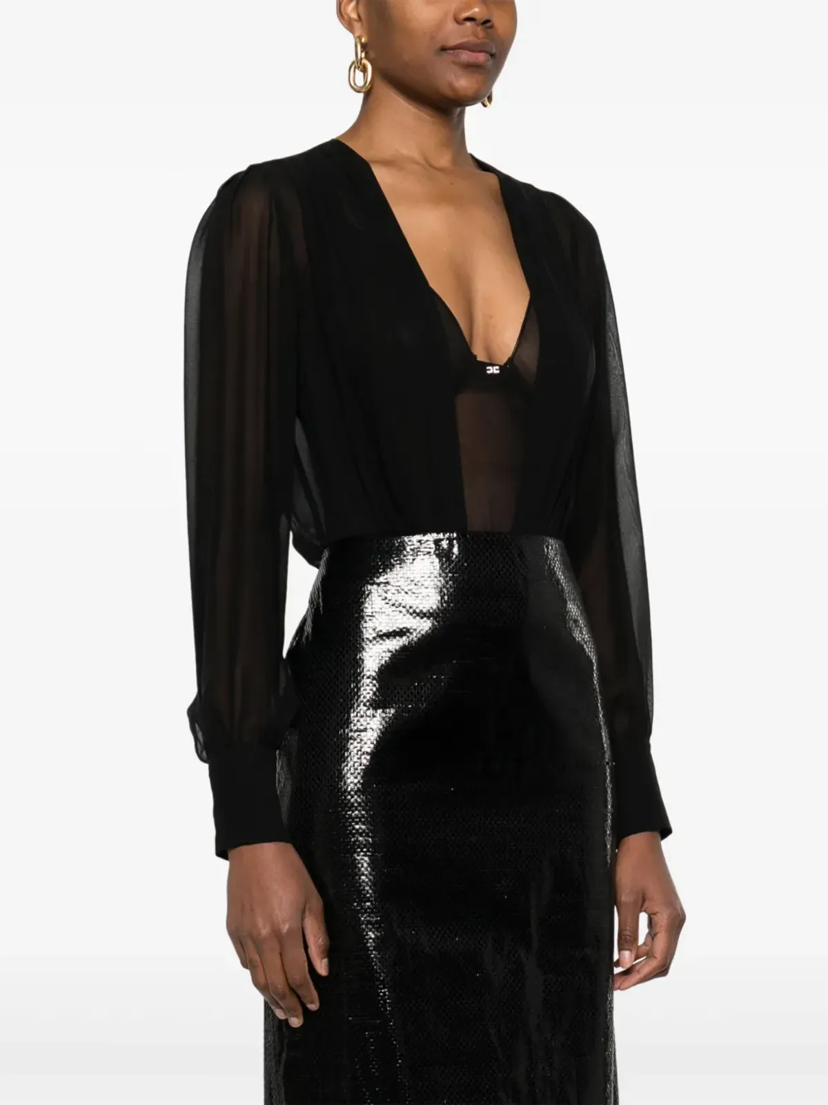 Elisabetta Franchi シルクジョージェット ボディスーツ - ブラック - 画像3