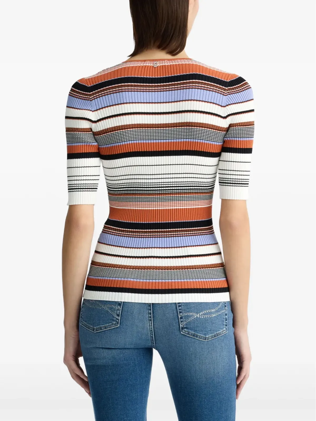 LIU JO ストライプ柄ニットTシャツ レッド - 画像5