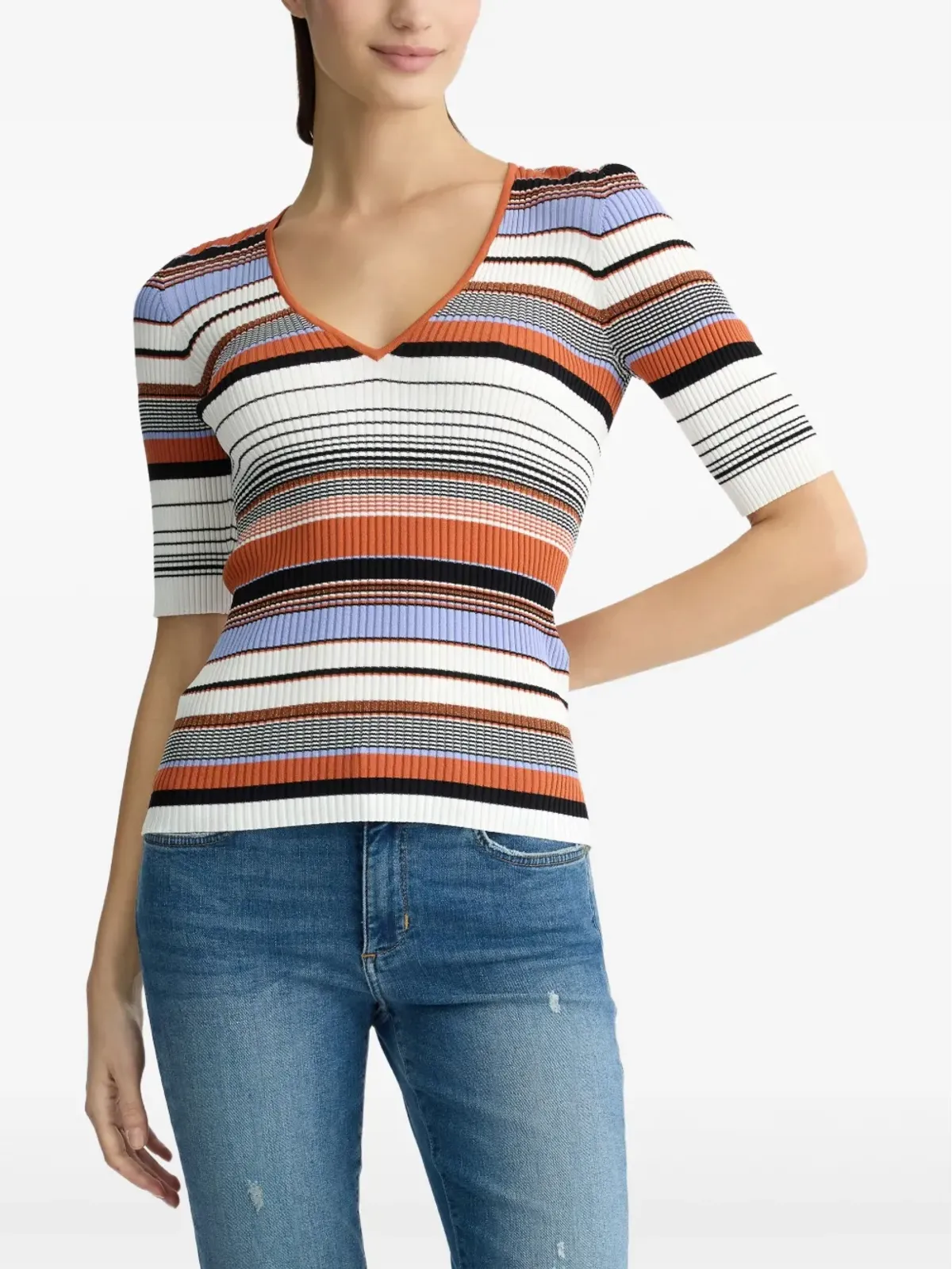 LIU JO ストライプ柄ニットTシャツ レッド - 画像3