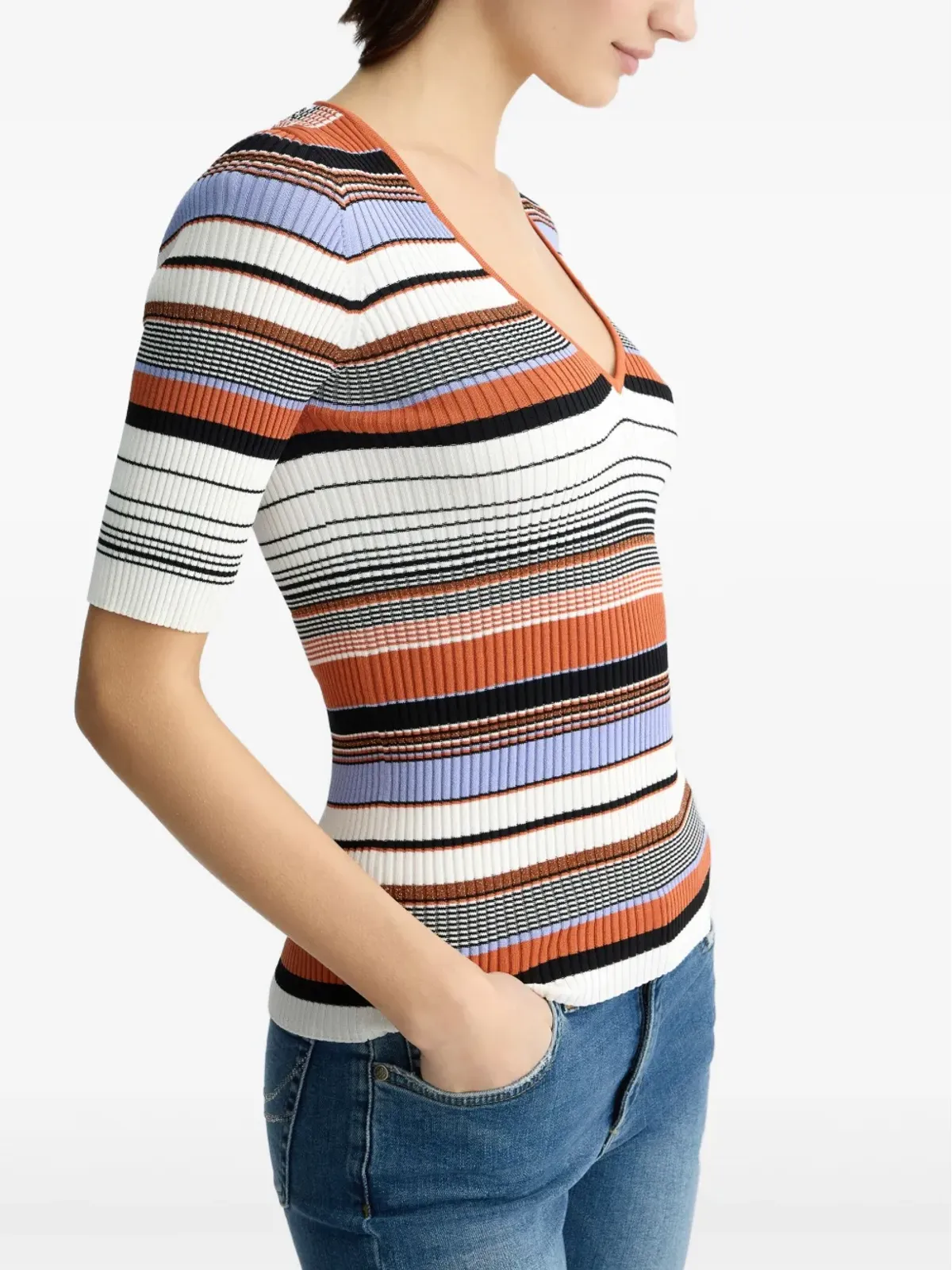 LIU JO ストライプ柄ニットTシャツ レッド - 画像4