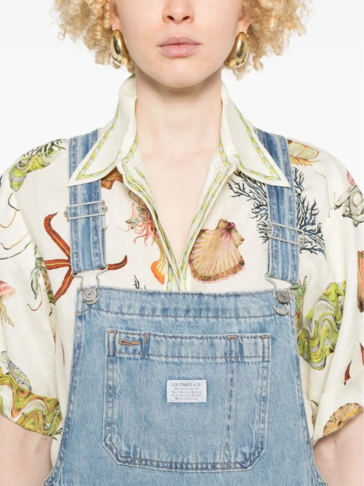 Levi's ロゴパッチ デニムオーバーオール ブルー - 画像5