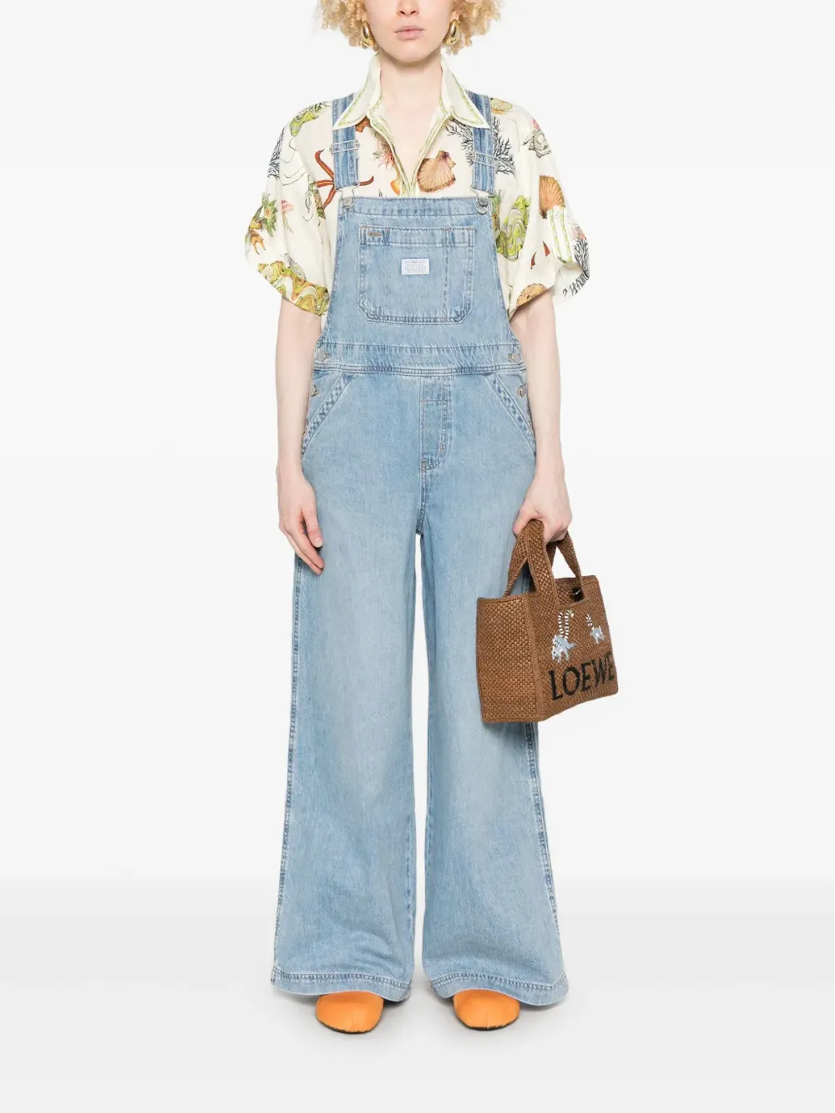 Levi's ロゴパッチ デニムオーバーオール ブルー - 画像2