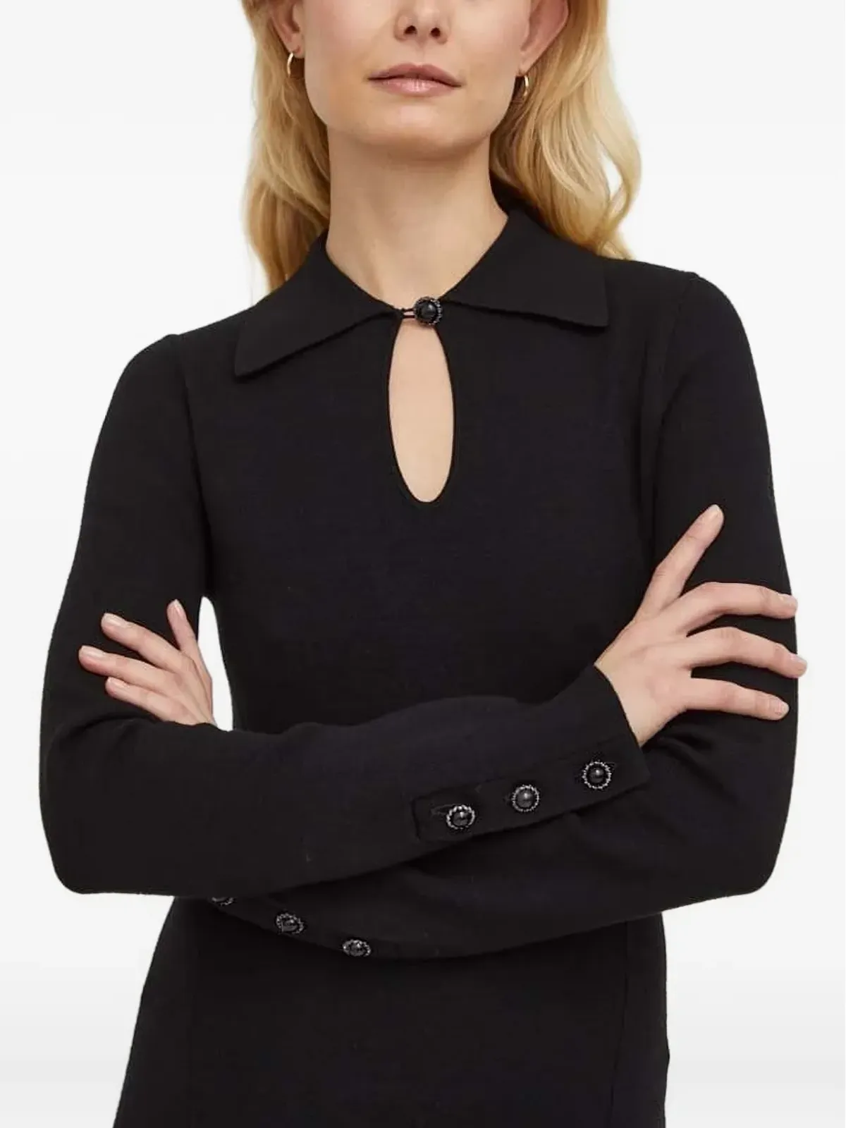 The Kooples キーホールネックライン ボタンカフ ミディドレス - 画像3