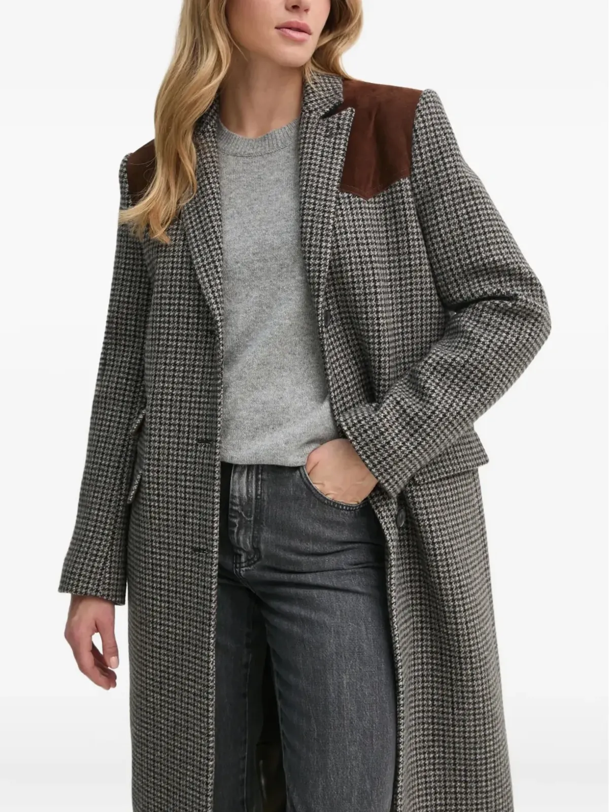 The Kooples ハウンドトースト柄のシングルブレストコート グレー - 画像5