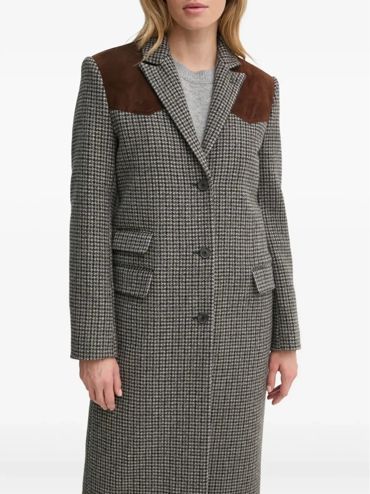 The Kooples ハウンドトースト柄のシングルブレストコート グレー - 画像4