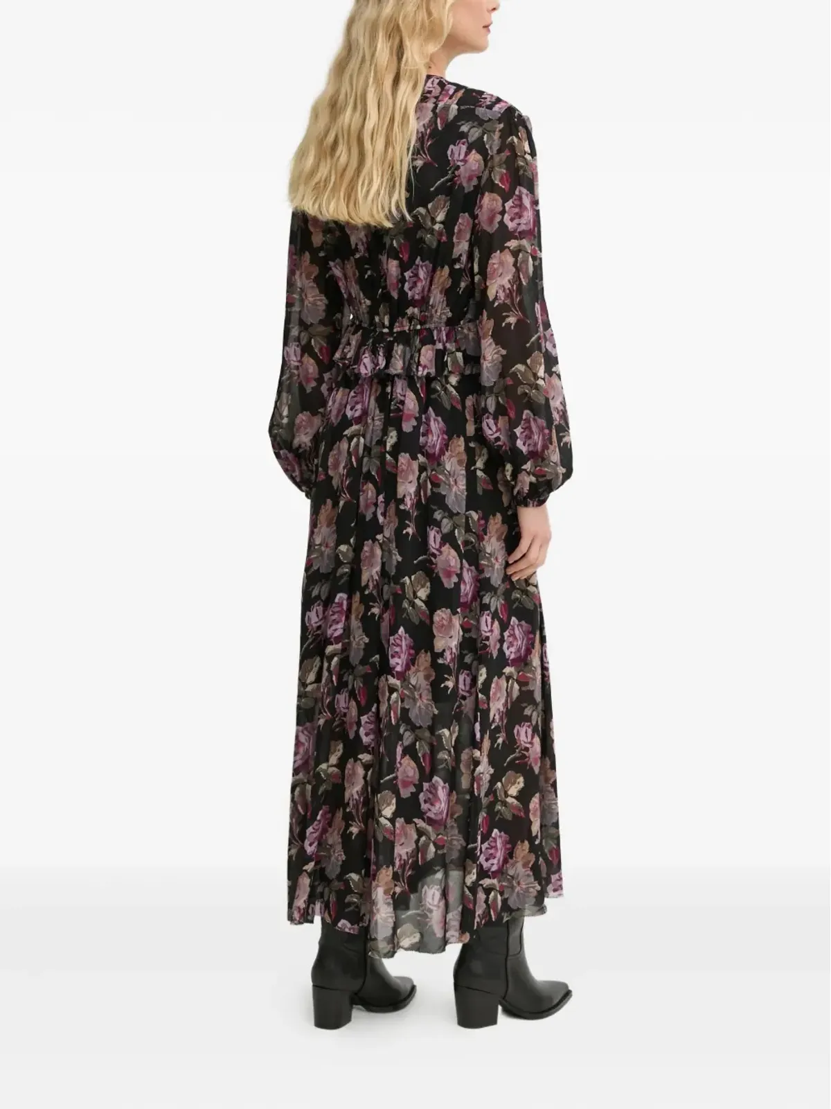 The Kooples 花柄プリントVネックミディドレス（ブラック） - 画像2