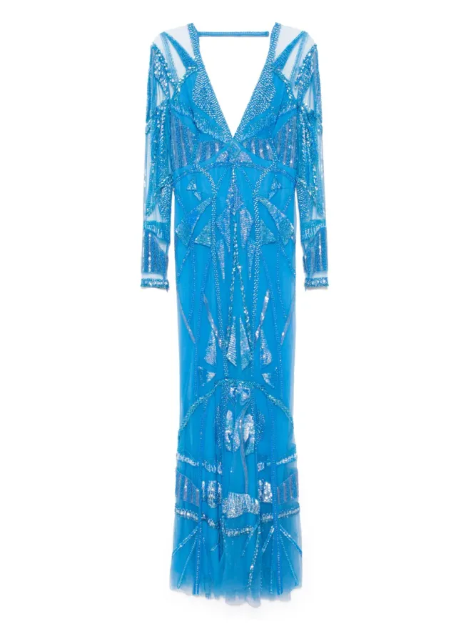 Zuhair Murad Zuhair Murad アールデコ刺繍Vネックイブニングガウンの商品画像