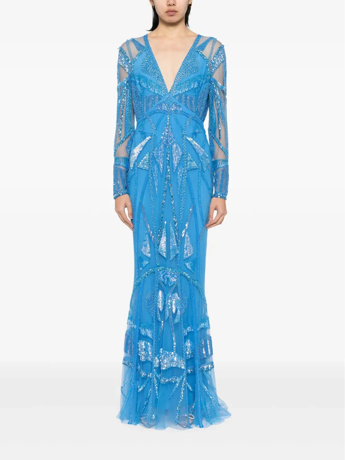 Zuhair Murad アールデコ刺繍Vネックイブニングガウン - 画像2