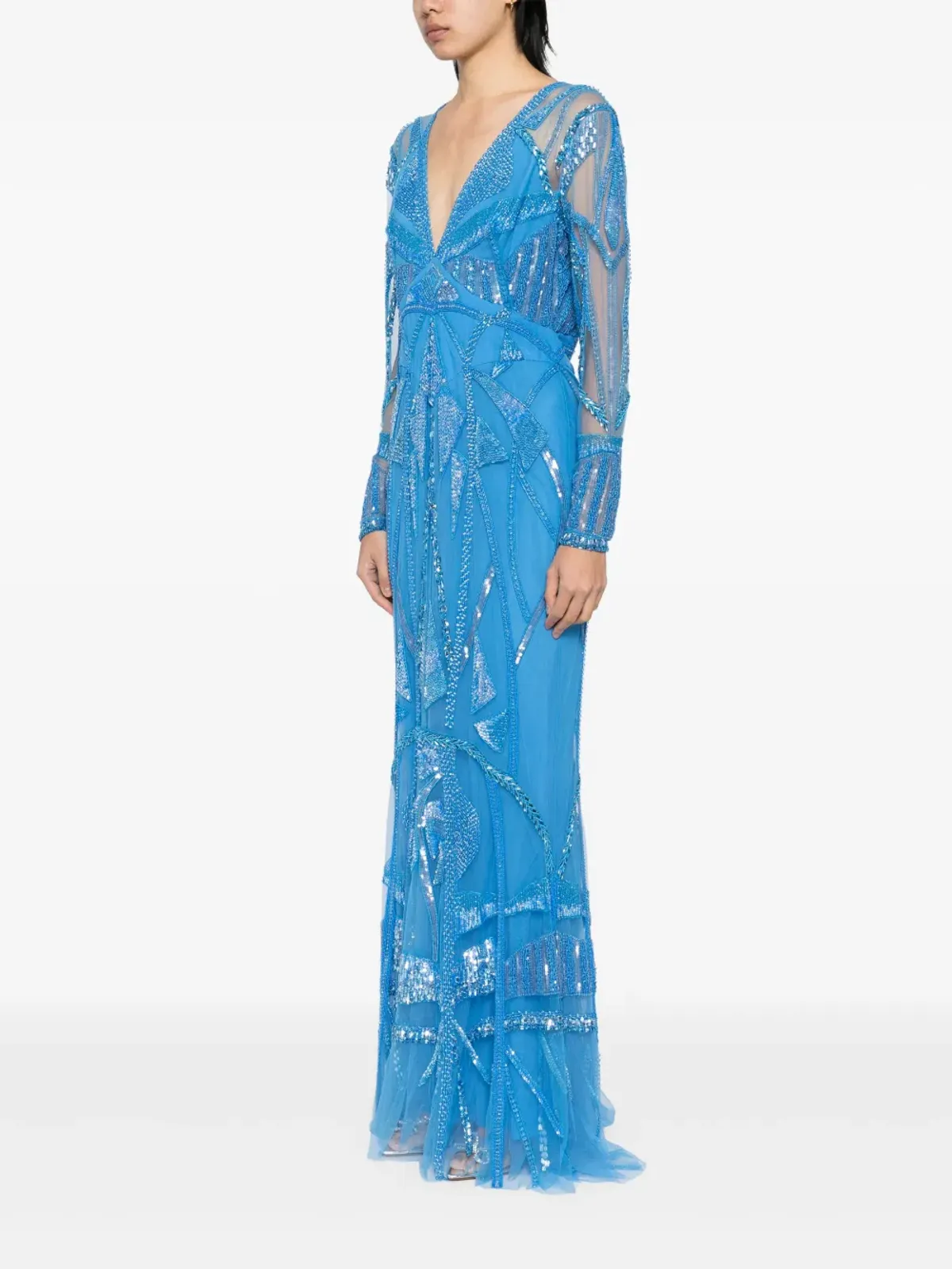 Zuhair Murad アールデコ刺繍Vネックイブニングガウン - 画像3