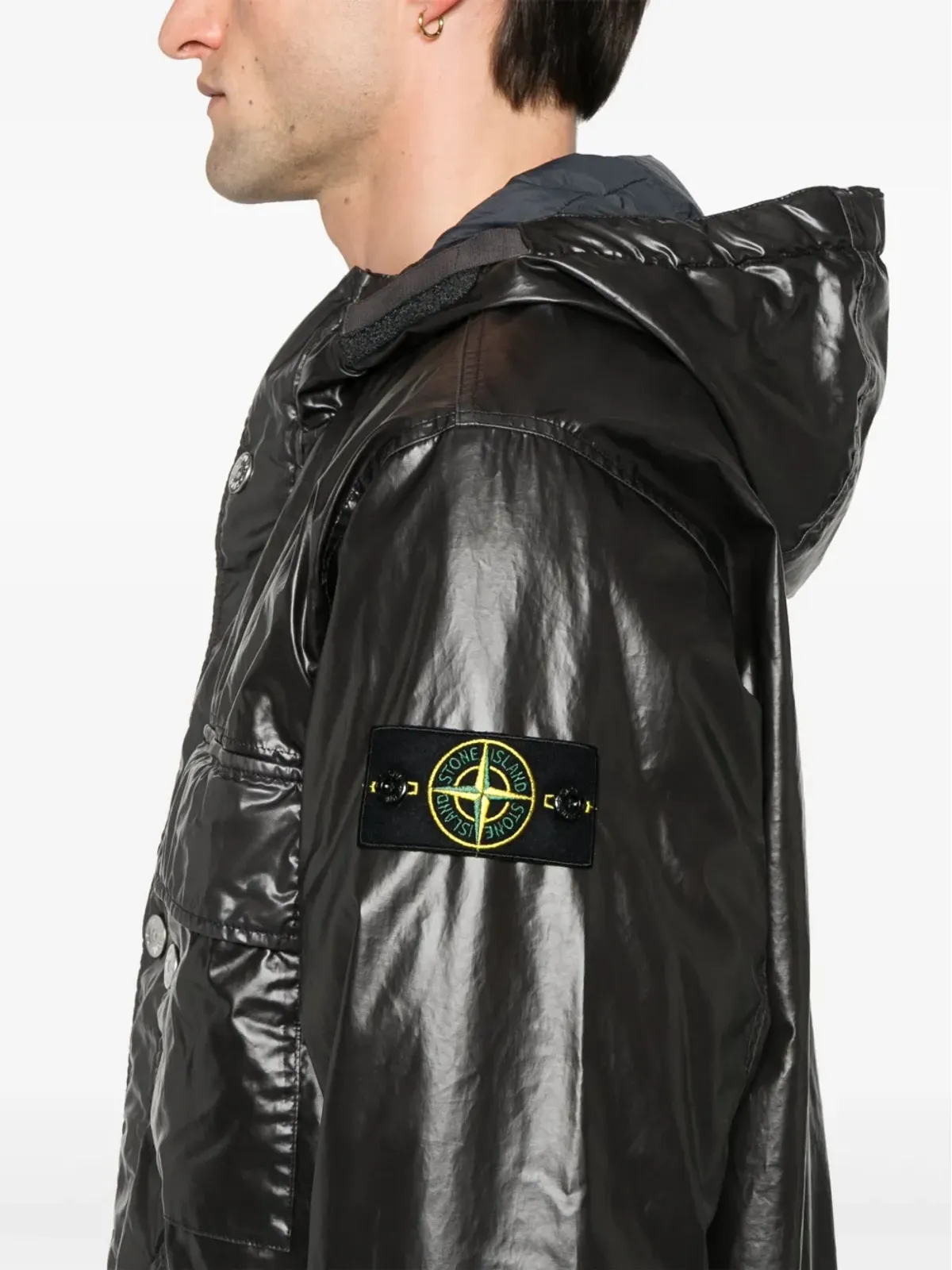 Stone Island Mussola Gommata ジャケット ブラック - 画像5