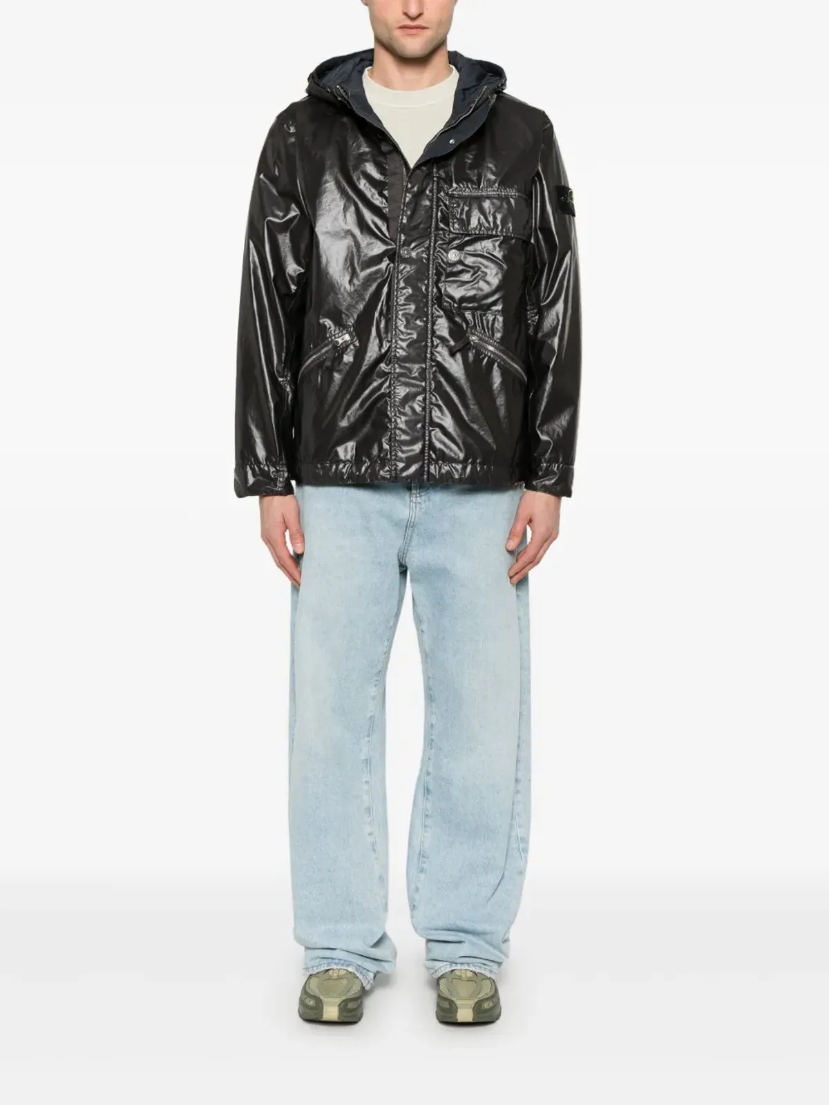 Stone Island Mussola Gommata ジャケット ブラック - 画像2