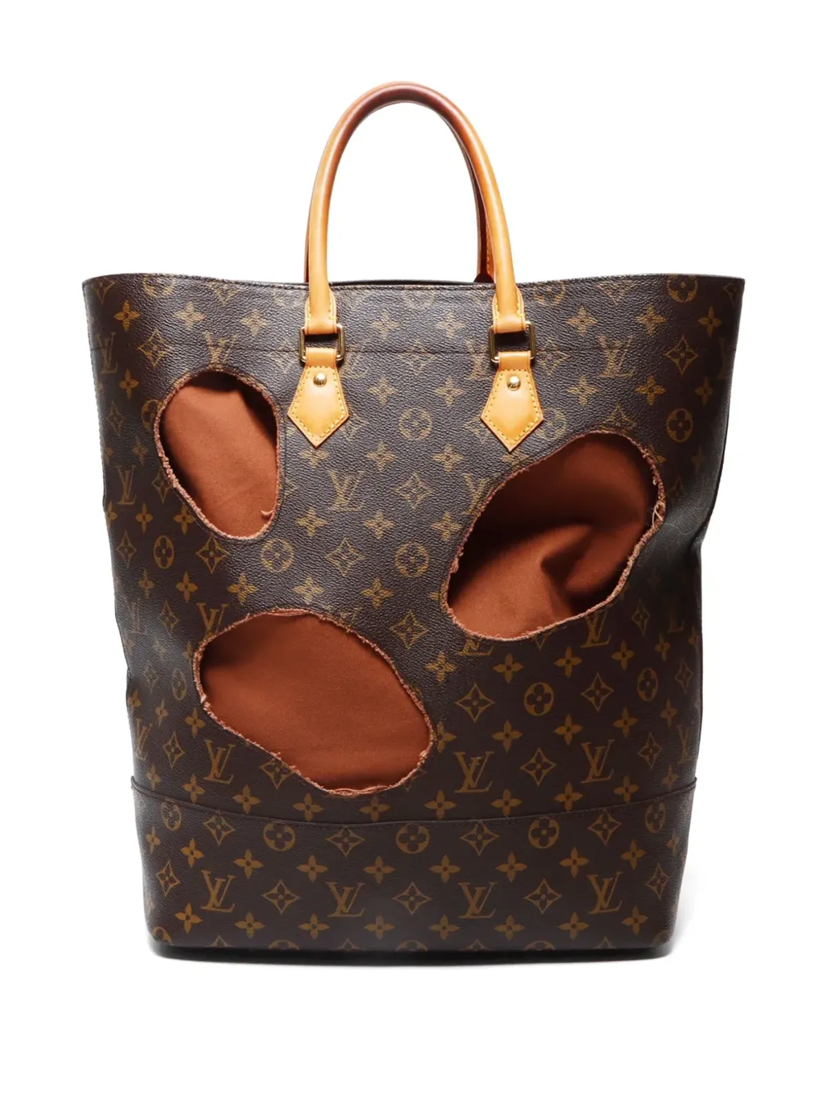 Louis Vuitton ビンテージ × Comme des Garçons 2000年代 穴あきトートバッグ ブラウン - 画像2