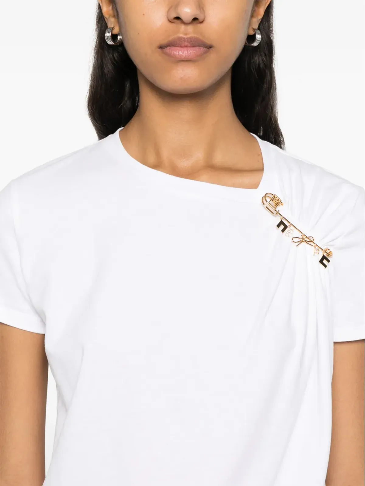 Elisabetta Franchi ジュエールドブローチ付き ジャージーTシャツ - 画像5