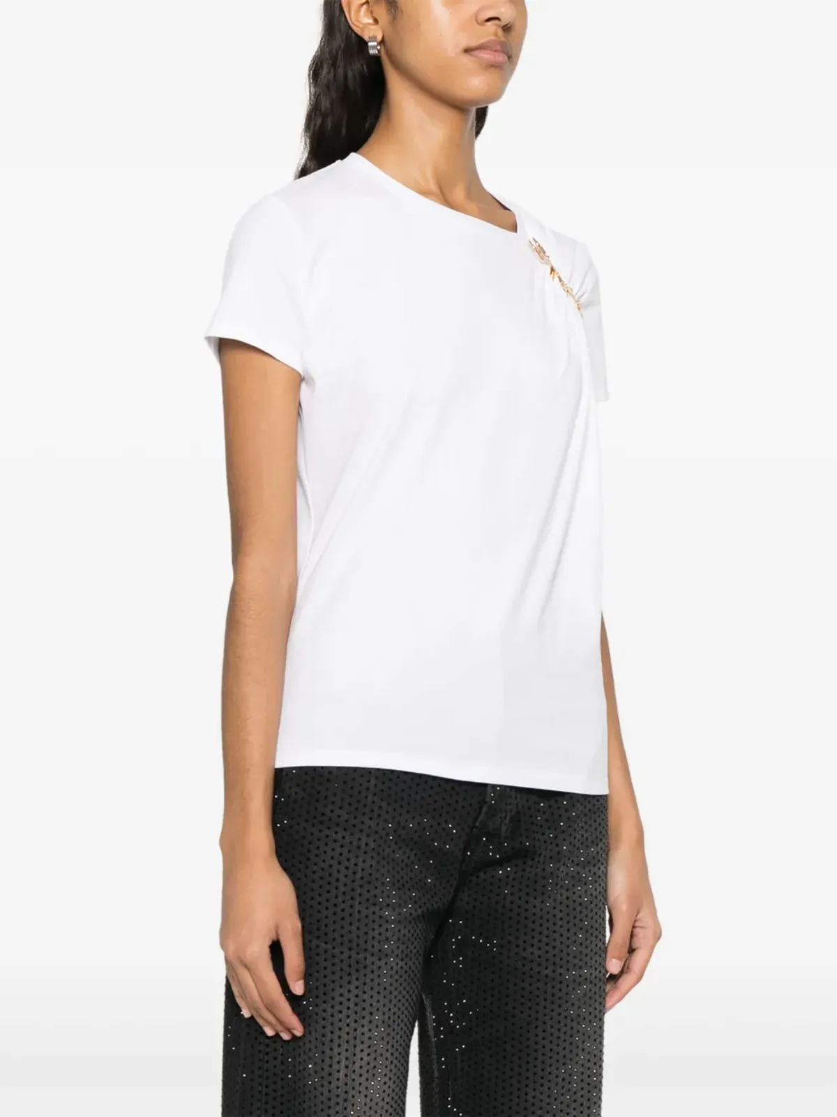 Elisabetta Franchi ジュエールドブローチ付き ジャージーTシャツ - 画像3