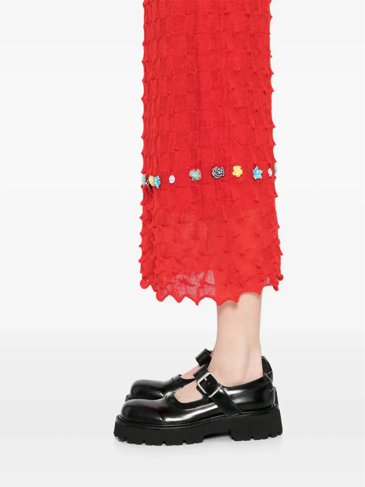 YANYAN KNITS ビーズ装飾ミニスカート - レッド - 画像5