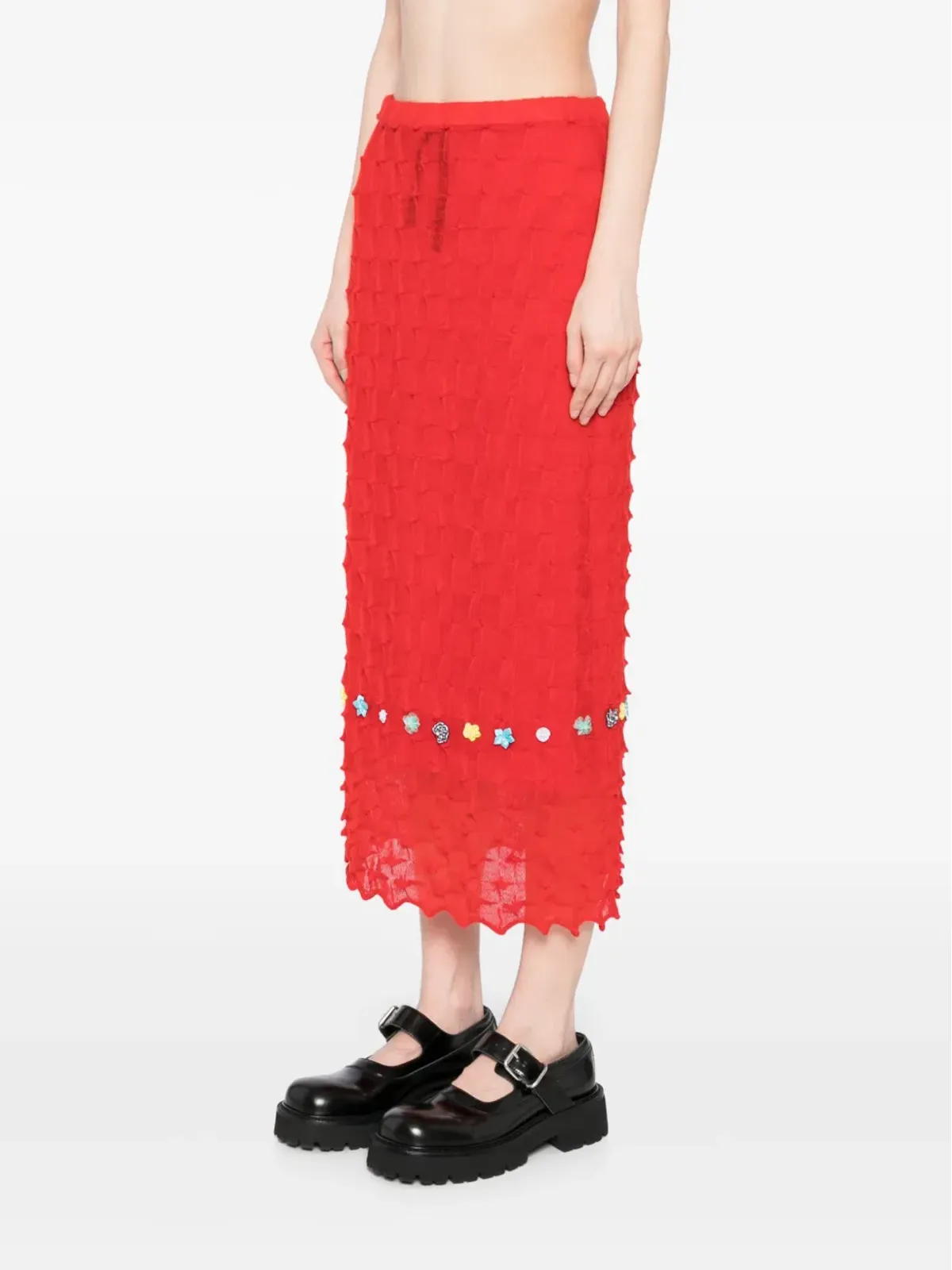 YANYAN KNITS ビーズ装飾ミニスカート - レッド - 画像3