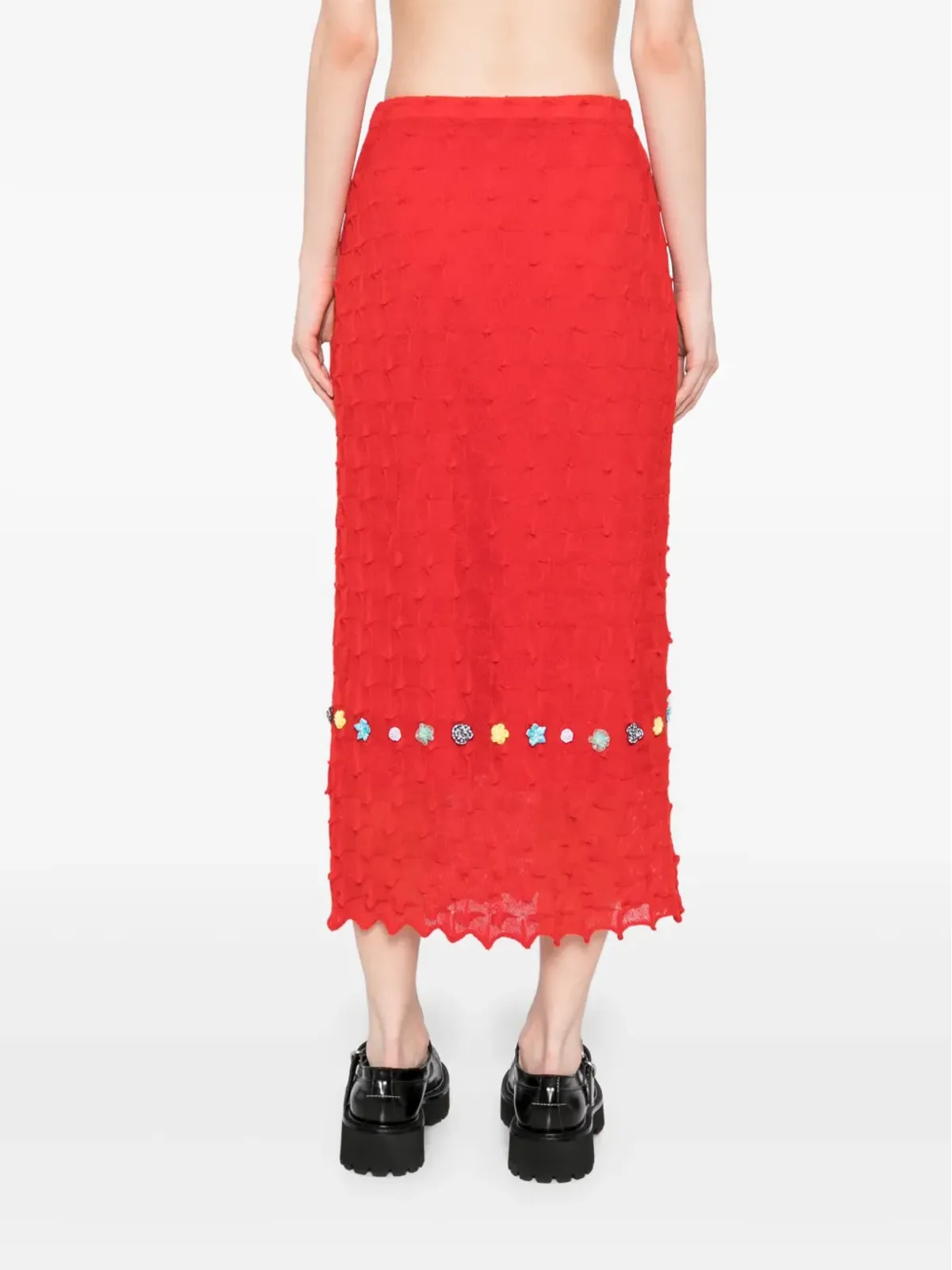 YANYAN KNITS ビーズ装飾ミニスカート - レッド - 画像4