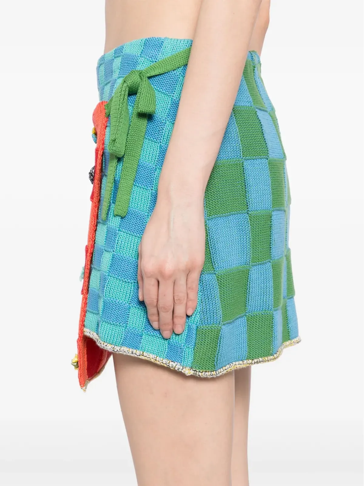 YANYAN KNITS 装飾チェック柄ラップミニスカート - 画像5