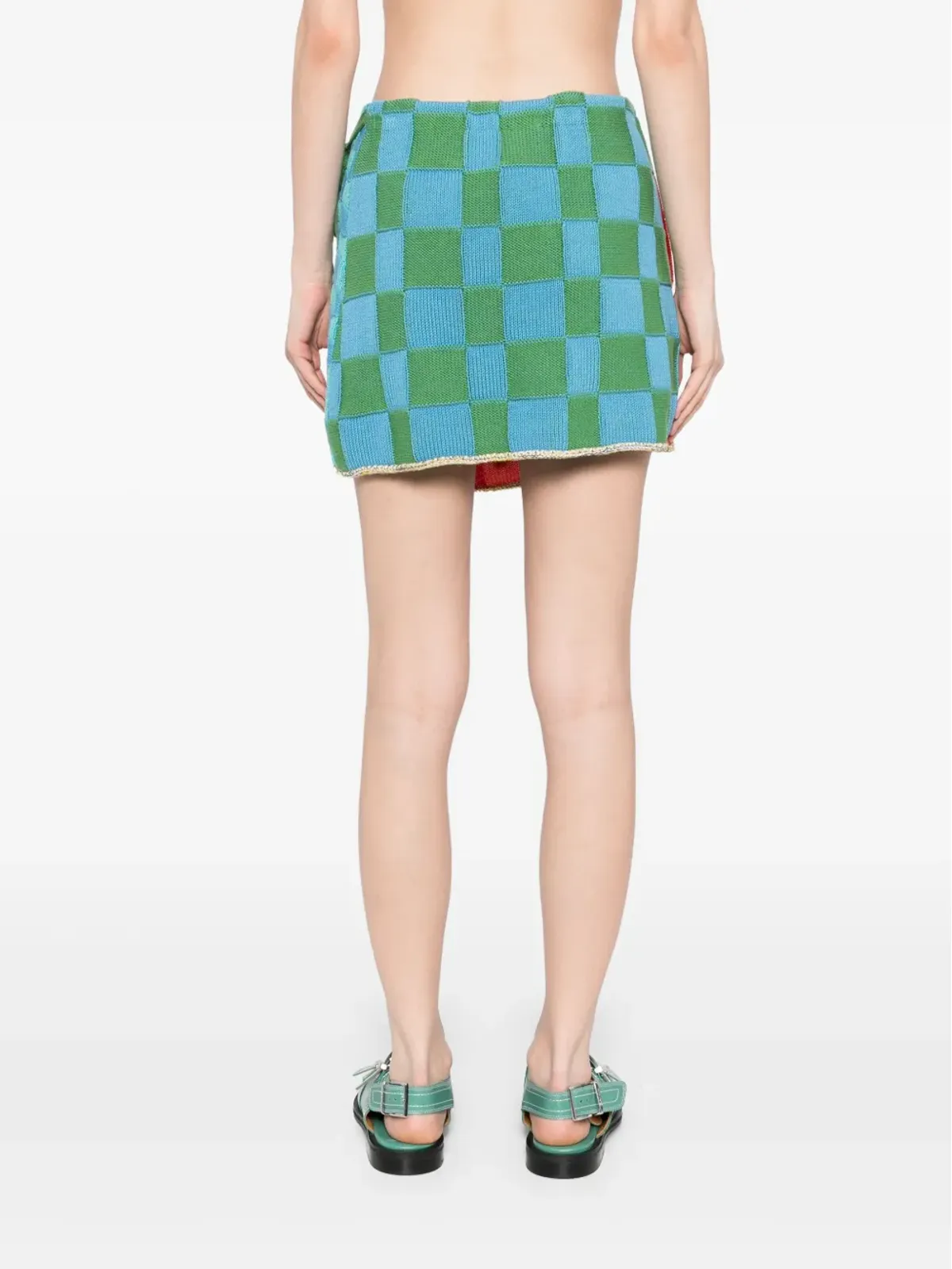 YANYAN KNITS 装飾チェック柄ラップミニスカート - 画像4