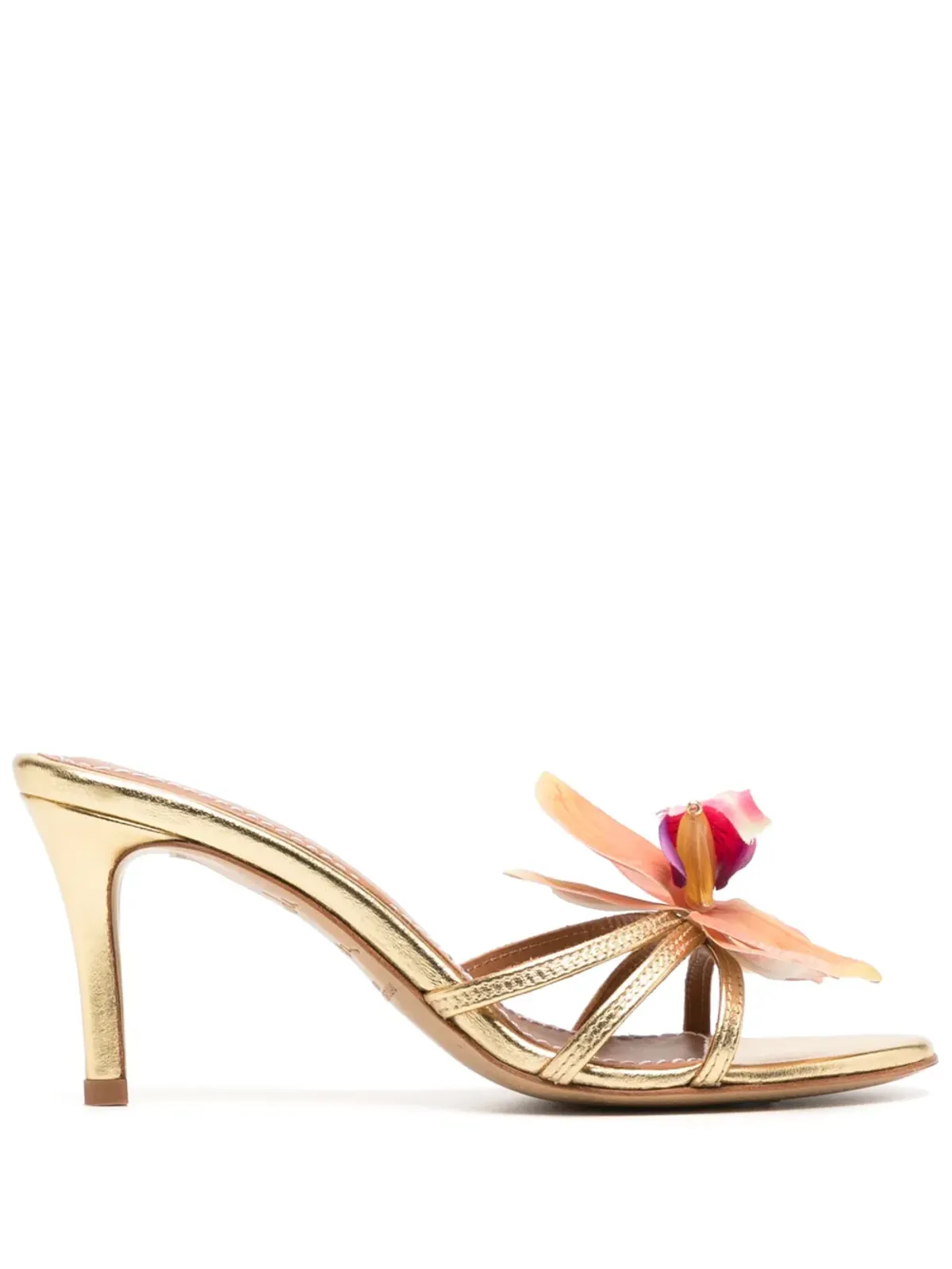 Alameda Turquesa Cecily flower-appliqué sandals - Gold - 画像1