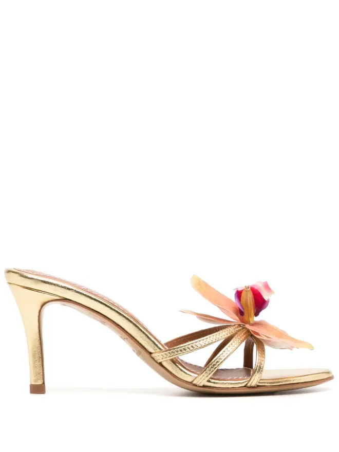 Alameda Turquesa Alameda Turquesa Cecily flower-appliqué sandals - Goldの商品画像