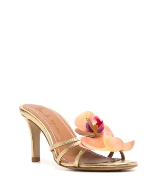 Alameda Turquesa Cecily flower-appliqué sandals - Gold - サムネイル2