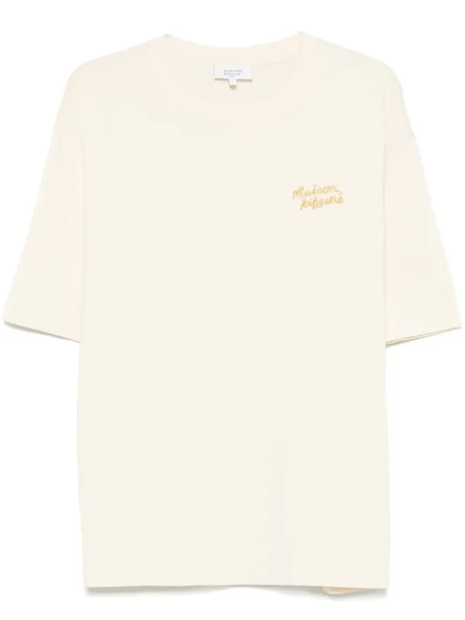 Maison Kitsuné Maison Kitsuné Handwriting-embroidered T-shirt - Yellowの商品画像