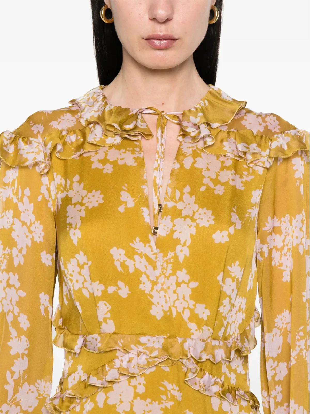 Elisabetta Franchi ヴォイルプリント ミニドレス - イエロー - 画像5