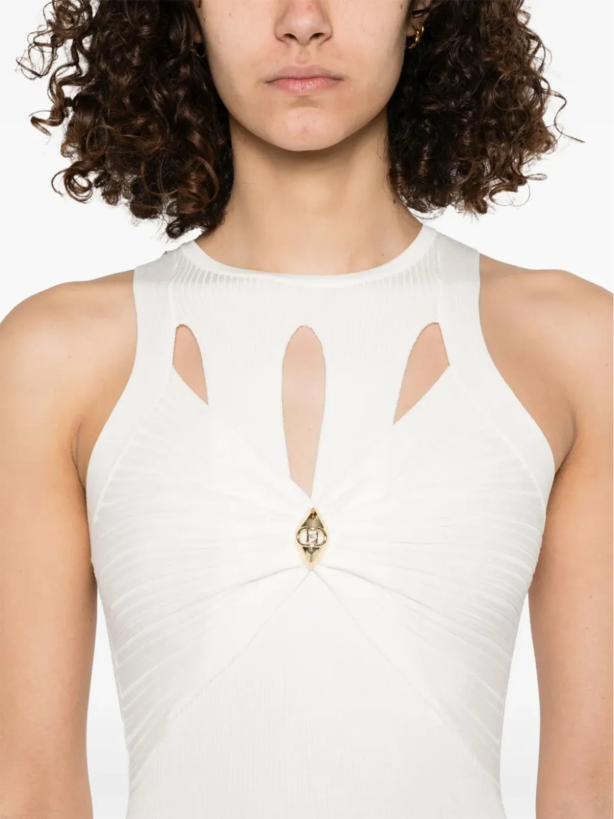 Elisabetta Franchi カットアウトリブニットミディドレス - ホワイト - 画像5