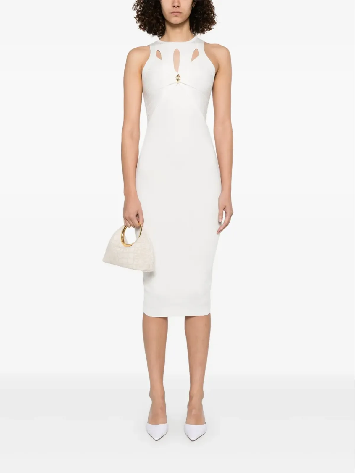 Elisabetta Franchi カットアウトリブニットミディドレス - ホワイト - 画像2
