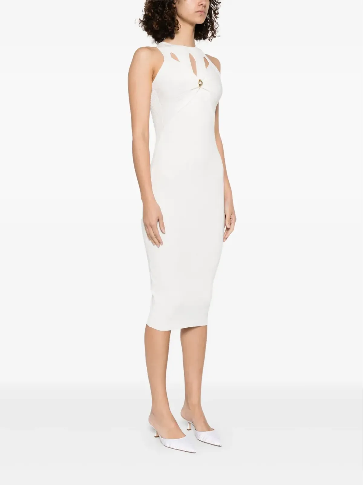 Elisabetta Franchi カットアウトリブニットミディドレス - ホワイト - 画像3