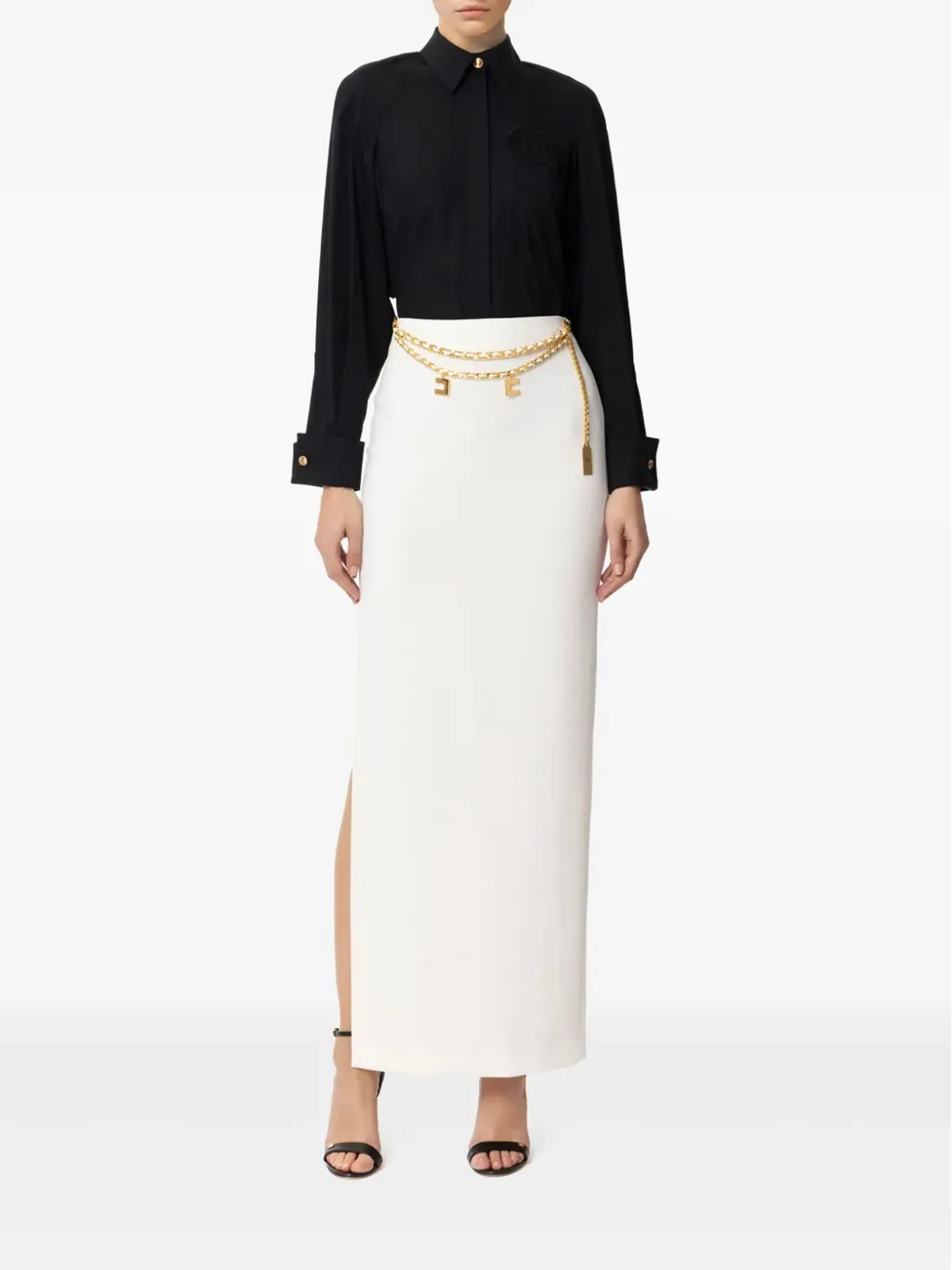 Elisabetta Franchi チェーンディテール クレープ マキシスカート - ホワイト - 画像2