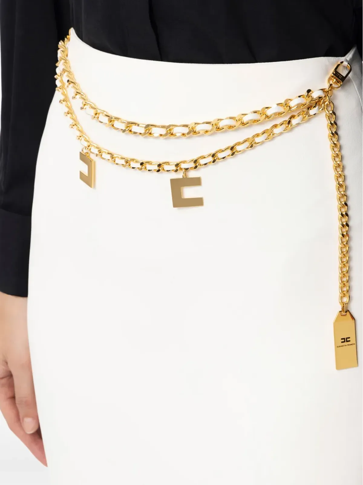 Elisabetta Franchi チェーンディテール クレープ マキシスカート - ホワイト - 画像4