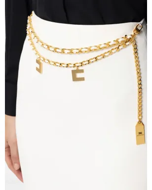 Elisabetta Franchi チェーンディテール クレープ マキシスカート - ホワイト - サムネイル4