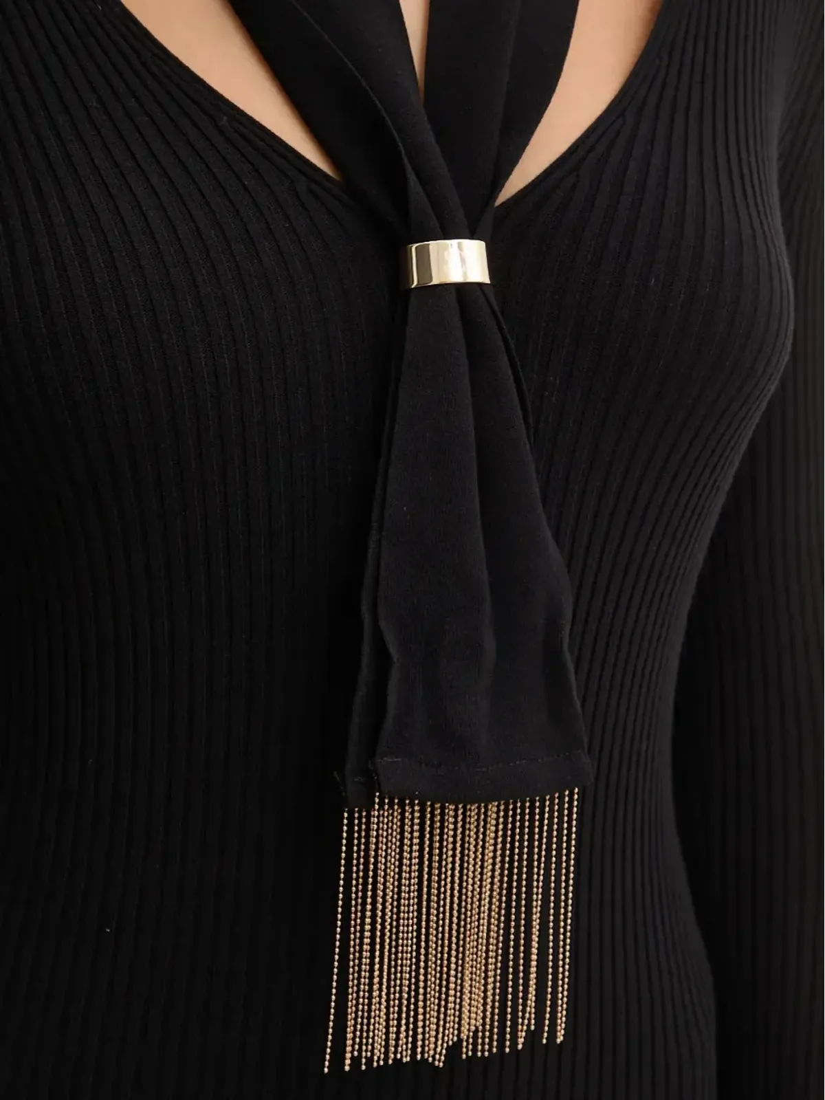 SIMONA CORSELLINI スカーフディテールのリブ編みドレス - 画像5