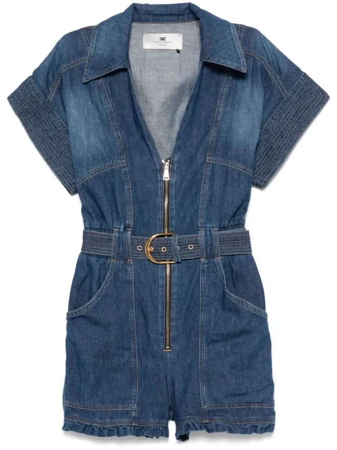 Elisabetta Franchi Elisabetta Franchi ベルト付きデニムロンパース - ブルーの商品画像