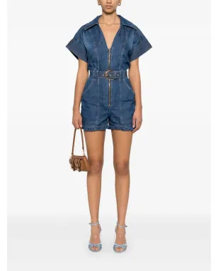 Elisabetta Franchi ベルト付きデニムロンパース - ブルー - サムネイル2