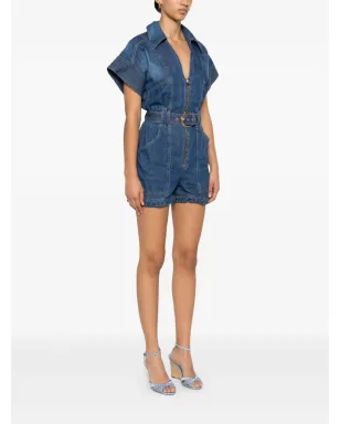 Elisabetta Franchi ベルト付きデニムロンパース - ブルー - サムネイル3