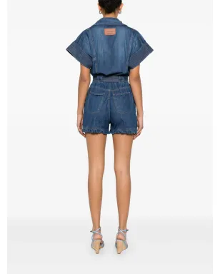 Elisabetta Franchi ベルト付きデニムロンパース - ブルー - サムネイル4