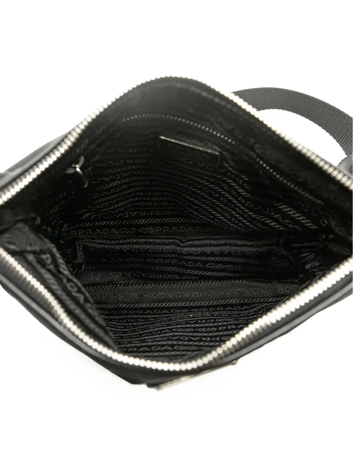 Prada ビンテージ 2013–2024 ヴィテロ トリムド テッスート ジップトップ クロスボディバッグ - ブラック - 画像5